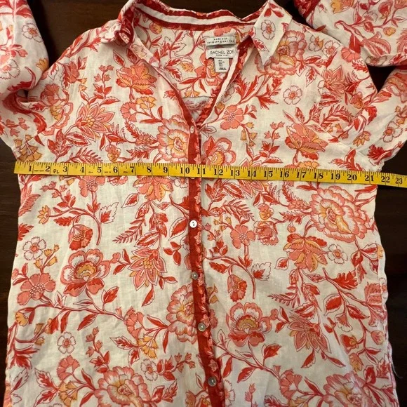 Rachel Zoe Linen Flax Button Up Top Size Large Summer Spring Lightweight Floral - Picture 6 of 6